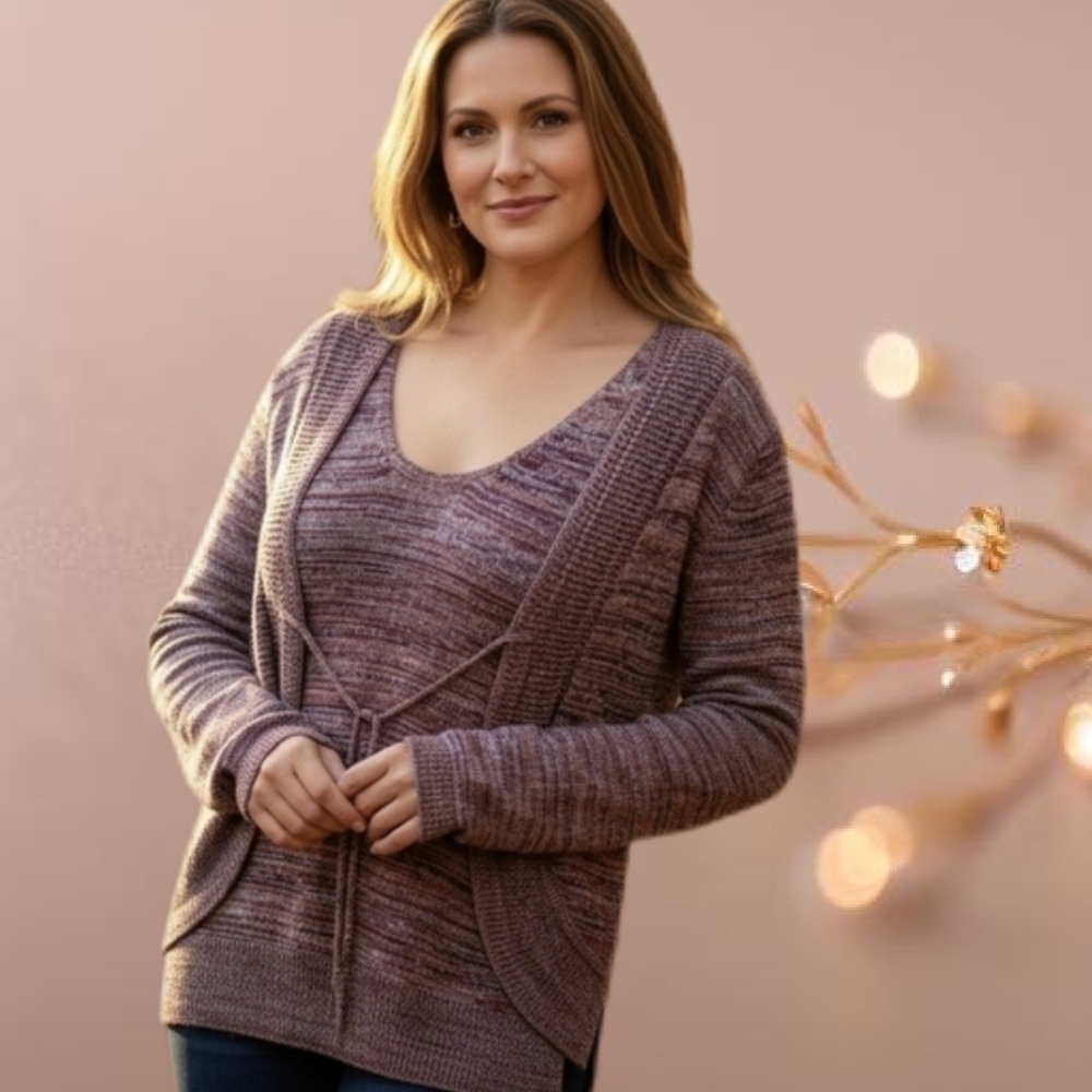 CHICOS HOLIDAY STYLE Sz 2 (Medium) Twin Set Cardigan Tank Brown/Gold Metallic 🌟